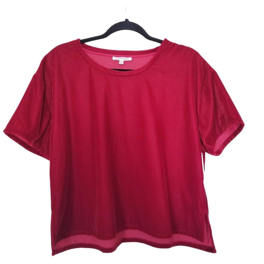 GOOD AMERICAN Ruby red velvet short sleeve top